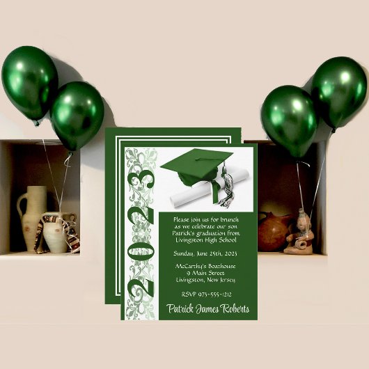 Invitation Casquette & Diplôme, Arrière - plan vert