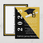 Invitation Casquette & Diplôme, Black & Metallic Gold Graduat (Devant / Derrière)