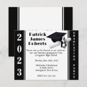 Invitation Casquette & Diplôme, Black & White Graduation Invi (Devant / Derrière)