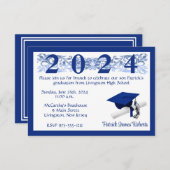 Invitation Casquette & Diplôme, Blanc & Royal Bleu Graduation (Devant / Derrière)