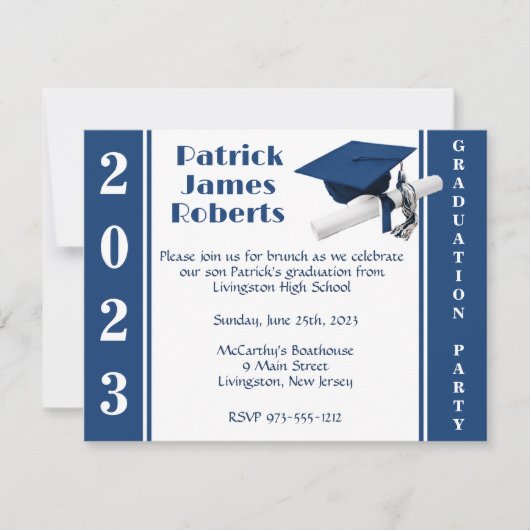Invitation Casquette & Diplôme, Bleu foncé (Devant)