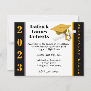 Invitation Casquette & Diplôme, Gold & Black Graduation