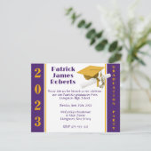 Invitation Casquette & Diplôme, Gold & Purple Graduation Invi (Debout devant)