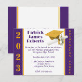 Invitation Casquette & Diplôme, Gold & Purple Graduation Invi (Devant / Derrière)