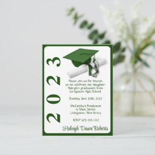 Invitation Casquette & Diplôme, Green & White Graduation