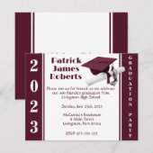 Invitation Casquette & Diplôme, Maron & White Graduation (Devant / Derrière)
