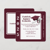 Invitation Casquette & Diplôme, Maroon & White Roundé Graduat (Devant / Derrière)