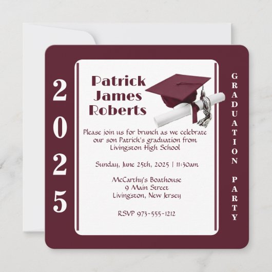 Invitation Casquette & Diplôme, Maroon & White Roundé Graduat (Devant)