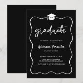 Invitation Casquette diplômé Moderne Cute Ribbon Cadre Noir (Devant / Derrière)