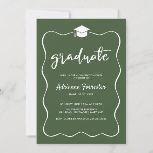 Invitation Casquette diplômé Moderne Cute Ribbon Cadre Vert