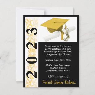 Invitation Casquette & Diplôme, Noir & Or