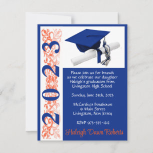 Invitation Casquette & Diplôme, Orange & Bleu