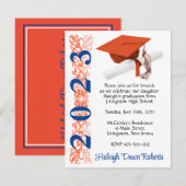 Invitation Casquette & Diplôme, Orange & Bleu (Devant / Derrière)