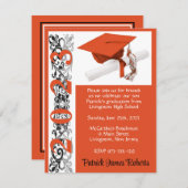 Invitation Casquette & Diplôme, Orange Graduation (Devant / Derrière)