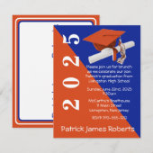 Invitation Casquette & Diplôme, Orange & Royal Blue Graduatio (Devant / Derrière)