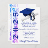 Invitation Casquette & Diplôme, Purple & Blue Hue Graduation (Devant / Derrière)