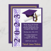 Invitation Casquette & Diplôme, Purple & Gold Graduation (Devant / Derrière)