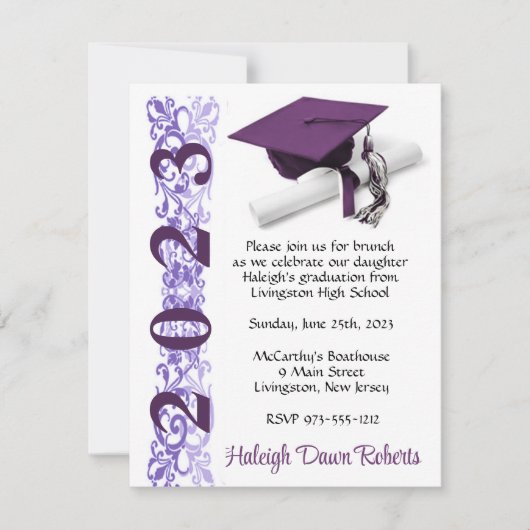 Invitation Casquette & Diplôme, Purple Graduation (Devant)