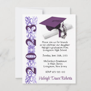 Invitation Casquette & Diplôme, Purple Graduation