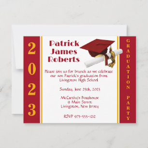 Invitation Casquette & Diplôme, Red & Gold Graduation Invitat