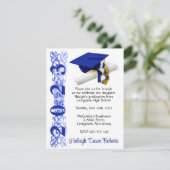 Invitation Casquette & Diplôme, Royal Blue & Gold Graduation (Debout devant)