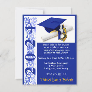 Invitation Casquette & Diplôme, Royal Blue/Gold Graduation