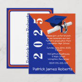 Invitation Casquette & Diplôme, Royal Blue & Orange Graduatio (Devant / Derrière)