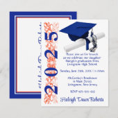 Invitation Casquette & Diplôme, Royal Blue & Orange Graduatio (Devant / Derrière)