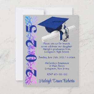 Invitation Casquette & Diplôme, Royal Blue & Purple Hue Gradu