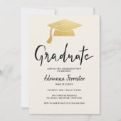 Invitation Casquette diplômé Script Faux Gold Foil (Devant)