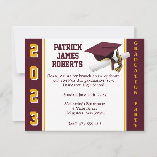 Invitation Casquette & Diplôme Varsity Maroon & Gold Graduati (Devant)