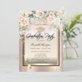 Invitation Casquette diplômé, Verre à vin, Confetti Rose Grad (Debout devant)