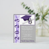 Invitation Casquette & Diplôme, violet, gris, blanc (Debout devant)