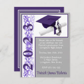 Invitation Casquette & Diplôme, violet, gris, blanc (Devant / Derrière)