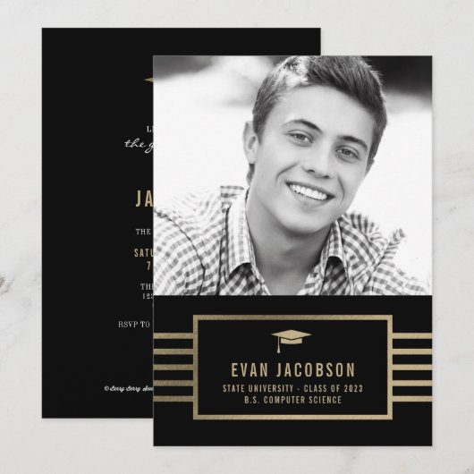 Invitation Casquette d'or - Annonce d'une graduation en COULE (Devant / Derrière)