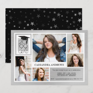 Invitation Casquette et année chic GRAD Argent brossé 5 p