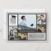 Invitation Casquette et année chic GRAD | Argent brossé | 5 p (Devant)