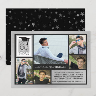 Invitation Casquette et année chic GRAD Argent brossé 5 p