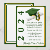 Invitation Casquette et diplôme 5x7 Green & Gold Graduation (Devant / Derrière)