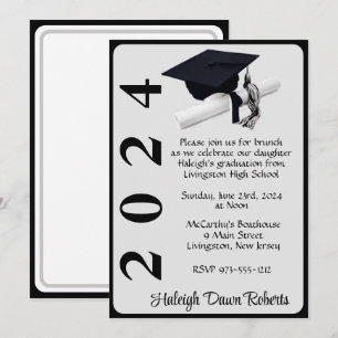 Invitation Casquette et diplôme 5x7 noir et argent Graduation