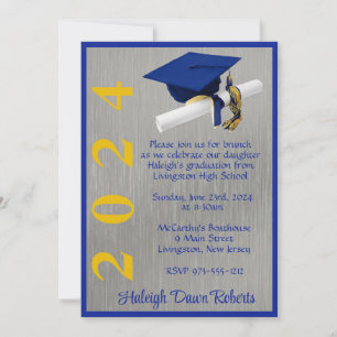 Invitation Casquette et diplôme 5x7 Royal Blue and Gold Gradu