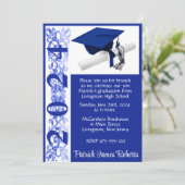 Invitation Casquette et diplôme 5x7 Royal Blue & White Gradua (Debout devant)