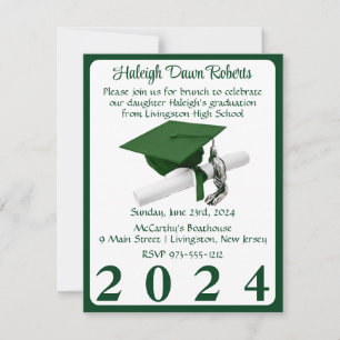 Invitation Casquette et diplôme Green & White Graduation Part