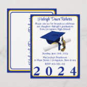 Invitation Casquette et diplôme Royal Blue & Gold Graduation  (Devant / Derrière)