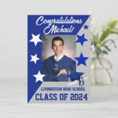 Invitation Casquette et étoiles 5x7 Royal Blue and Grey Gradu (Debout devant)