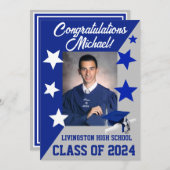 Invitation Casquette et étoiles 5x7 Royal Blue and Grey Gradu (Devant / Derrière)