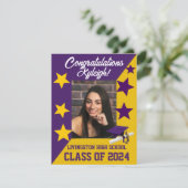 Invitation Casquette et étoiles Purple et Gold Graduation (Debout devant)