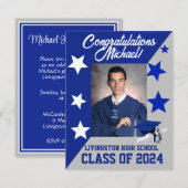 Invitation Casquette & étoiles Royal Blue and Grey Graduation (Devant / Derrière)