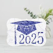 Invitation Casquette floral bleu et blanc 2025 Graduation Par (Debout devant)