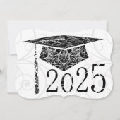 Invitation Casquette floral noir et blanc 2025 Graduation Par (Devant)